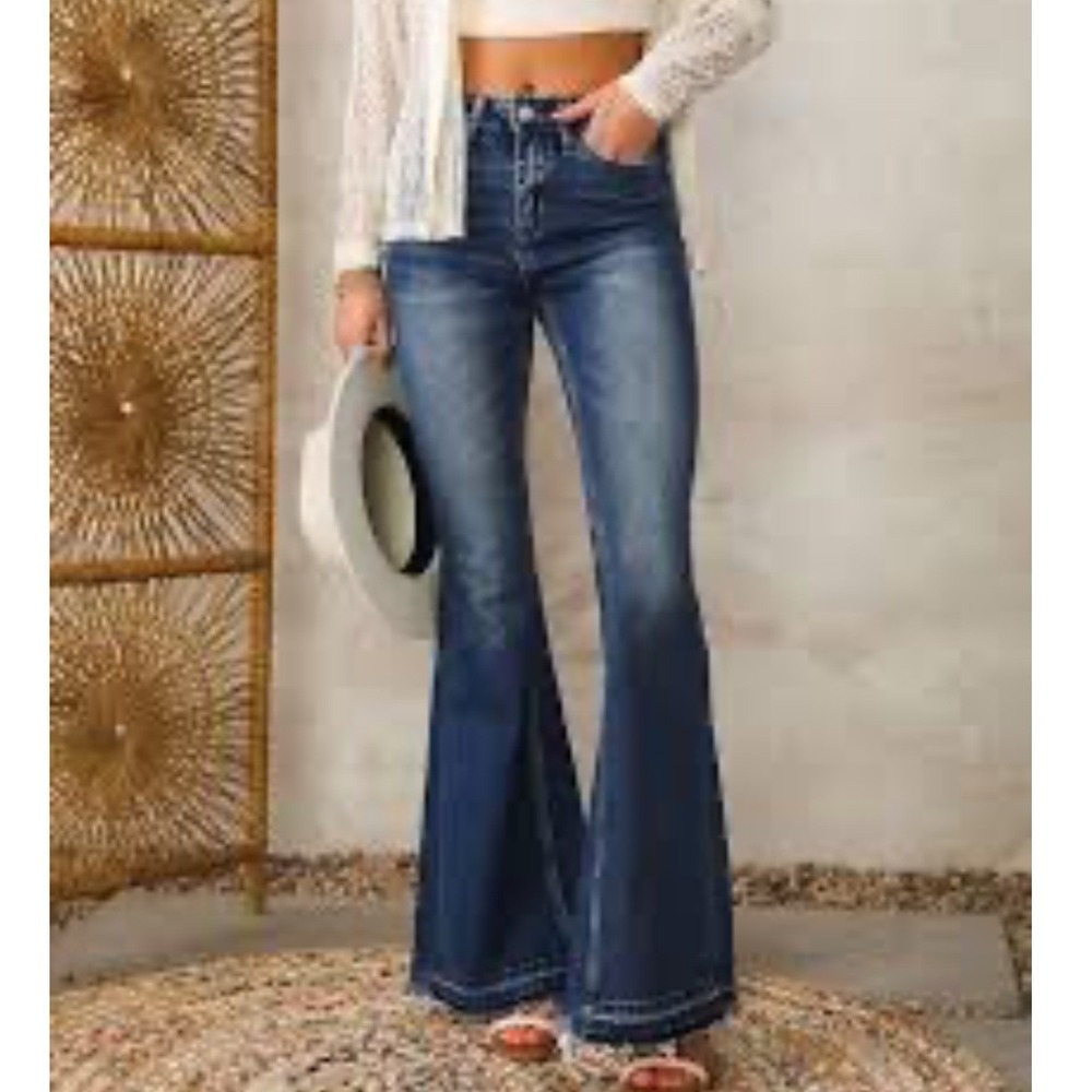 Bridge By GLY Womens High Rise Super Flare Jean Blue Sz 24 Denim Jeans BG5796R